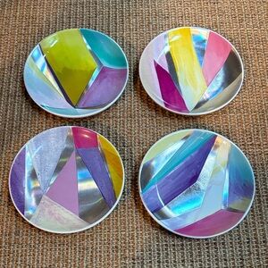 Kendra Scott Elegant Geometric Design Set of 4 Ceramic Coaster Plates 4.5in dia